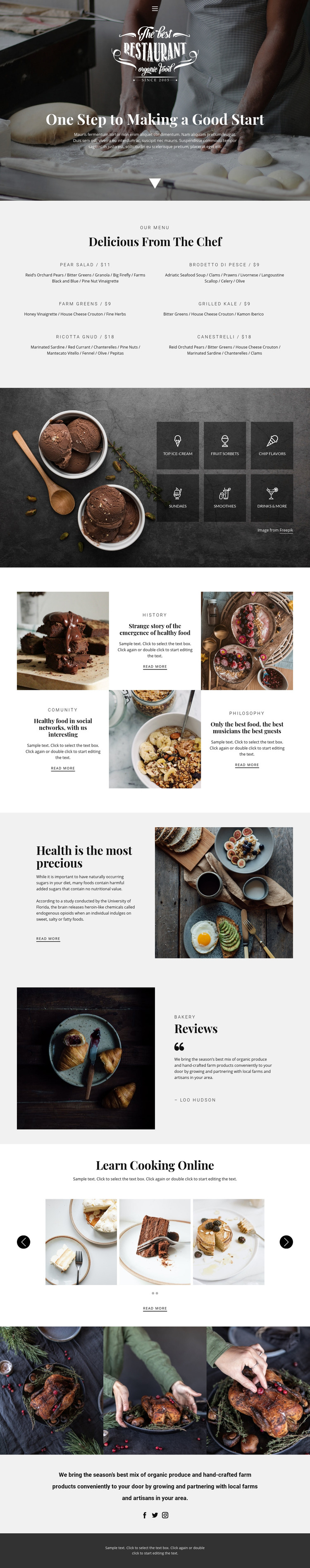 Recipes and cook lessons Homepage Design