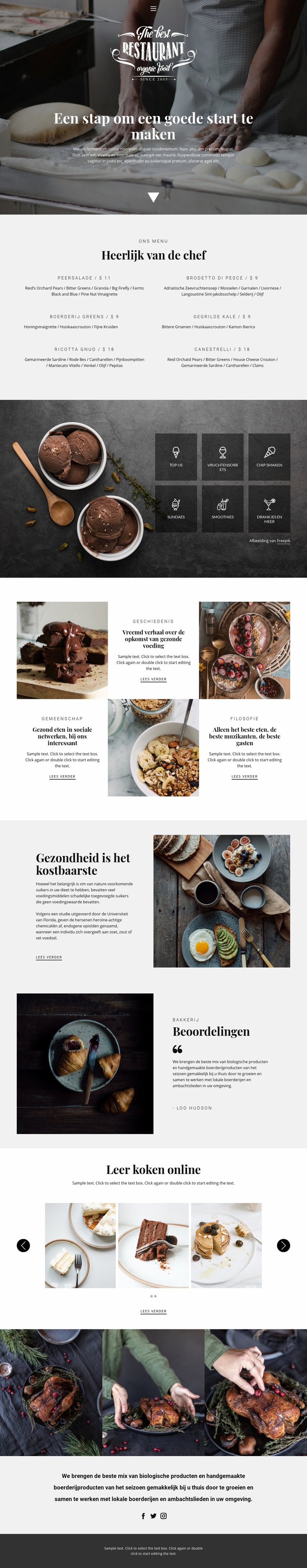 Recepten en kooklessen Website ontwerp