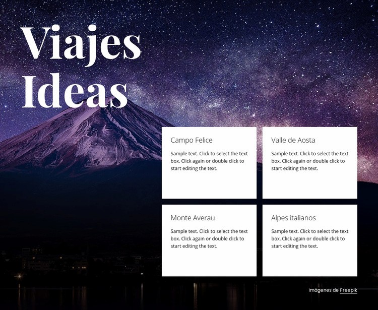 Ideas de viaje Página de destino