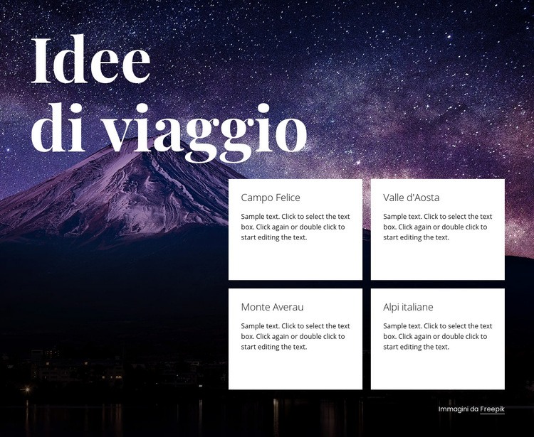 Idee di viaggio Pagina di destinazione