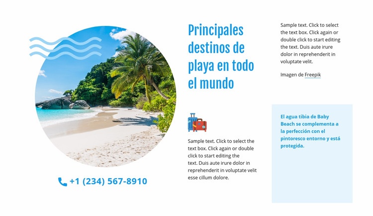 Principales destinos de playa Maqueta de sitio web