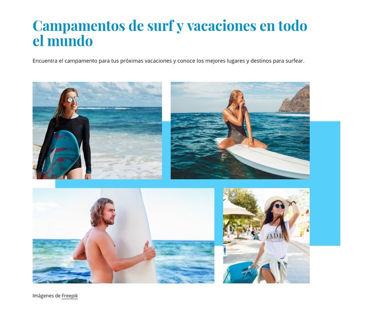 Campamentos de surf Maqueta de sitio web