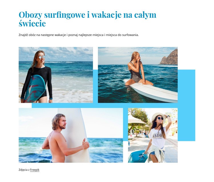 Obozy surfingowe Makieta strony internetowej