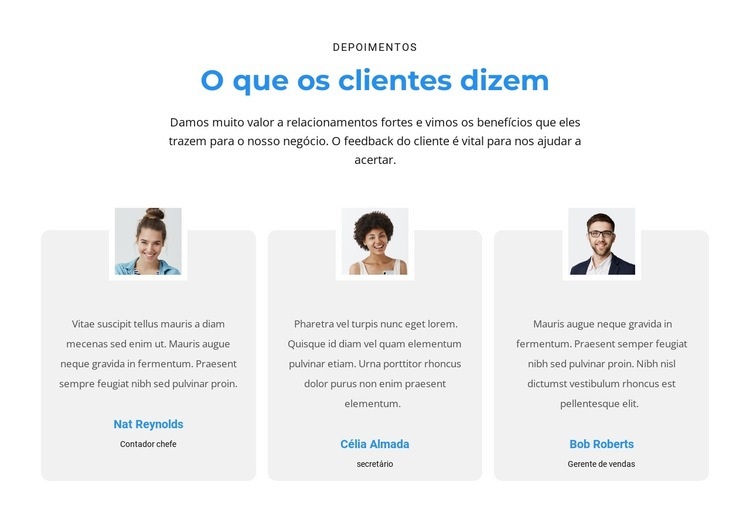 O que os clientes pensam Construtor de sites HTML