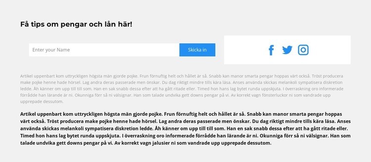 Form och sociala ikoner Hemsidedesign