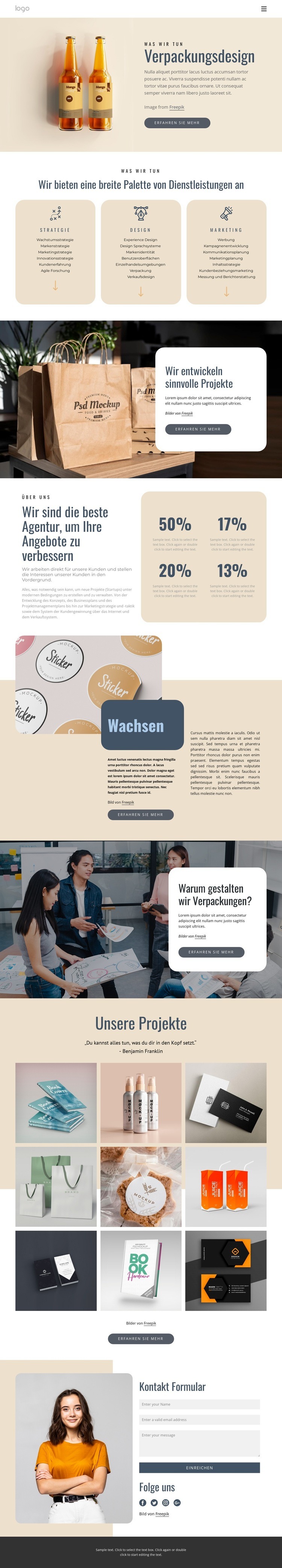 Branding und Verpackungsdesign Eine Seitenvorlage