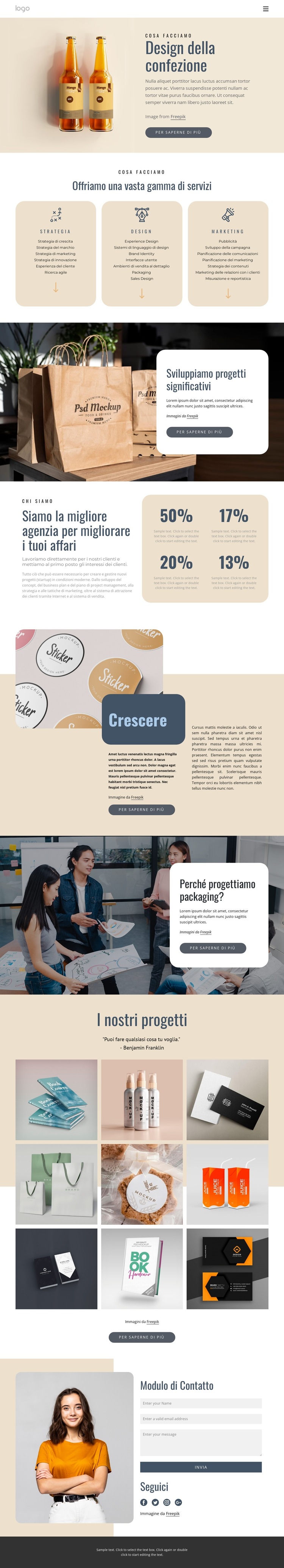 Design del marchio e del packaging Modello di sito Web