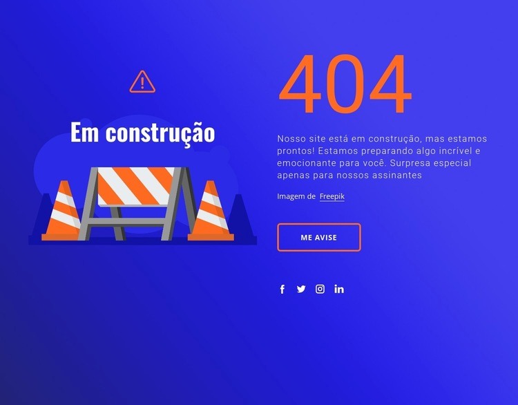 mensagem 404 Design do site