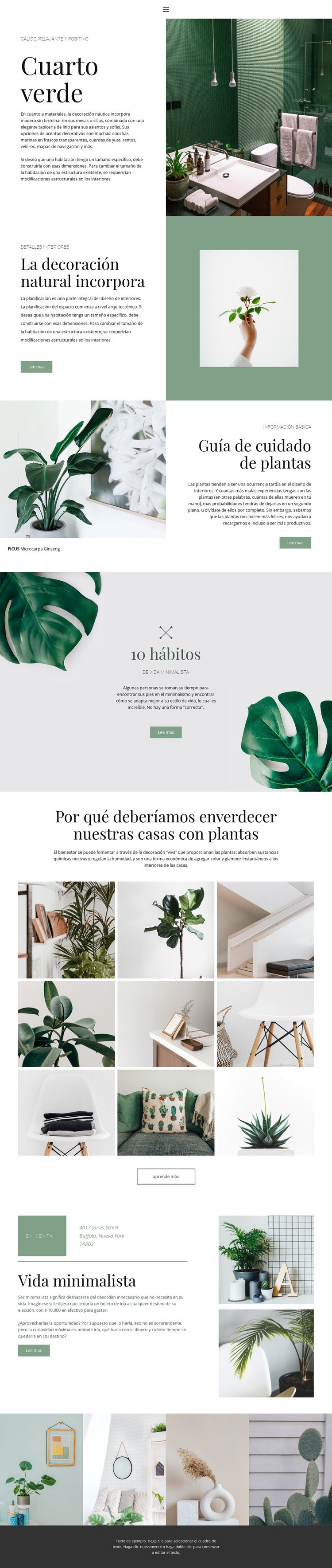 Detalles verdes en casa Maqueta de sitio web