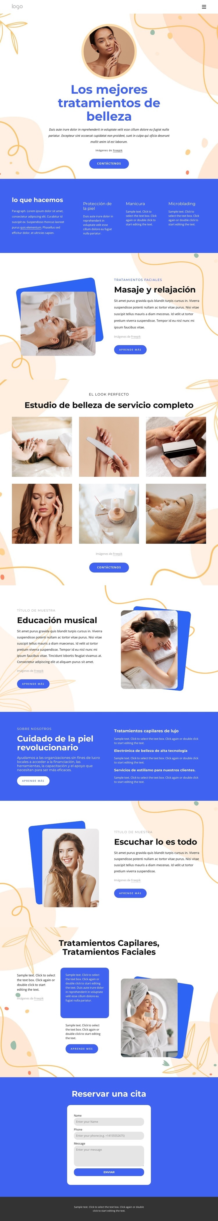 Nuestros tratamientos de belleza Diseño de páginas web