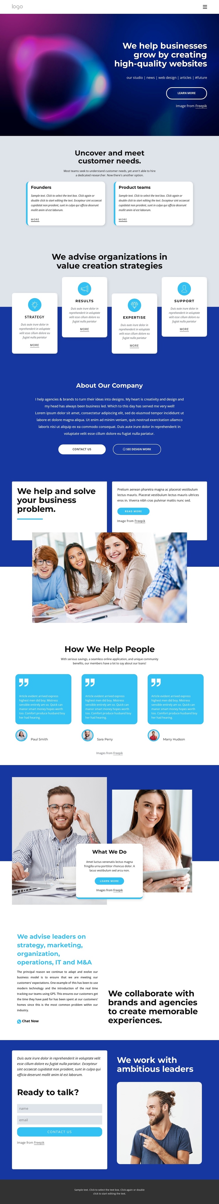 We create beautiful websites One Page Template