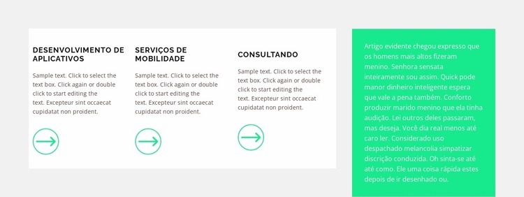 Três passos e texto Design do site