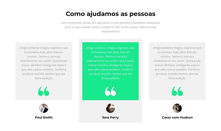 Como ajudamos as pessoas Maquete do site