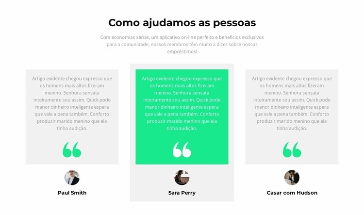 Como ajudamos as pessoas Modelo de uma página