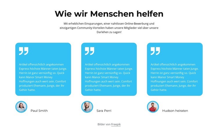 Wie wir Menschen helfen Landing Page