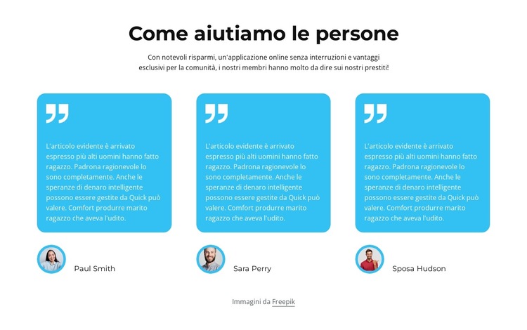 Come aiutiamo le persone Modello di sito Web