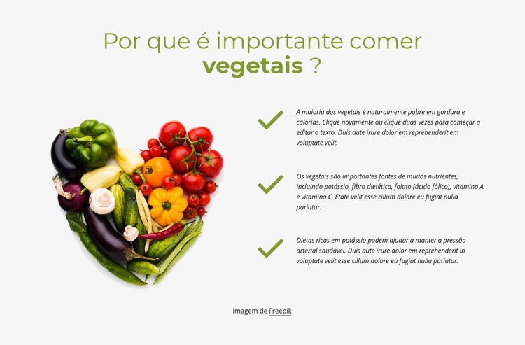 Melhores vegetais para comer diariamente Tema WordPress
