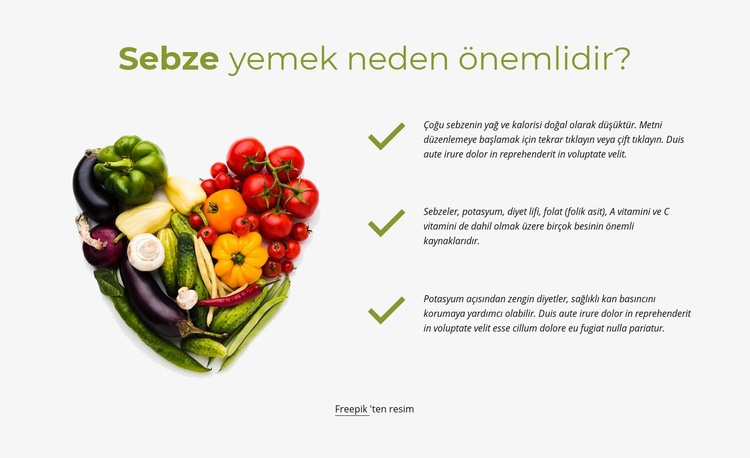Günlük yemek için en iyi sebzeler Web Sitesi Mockup'ı