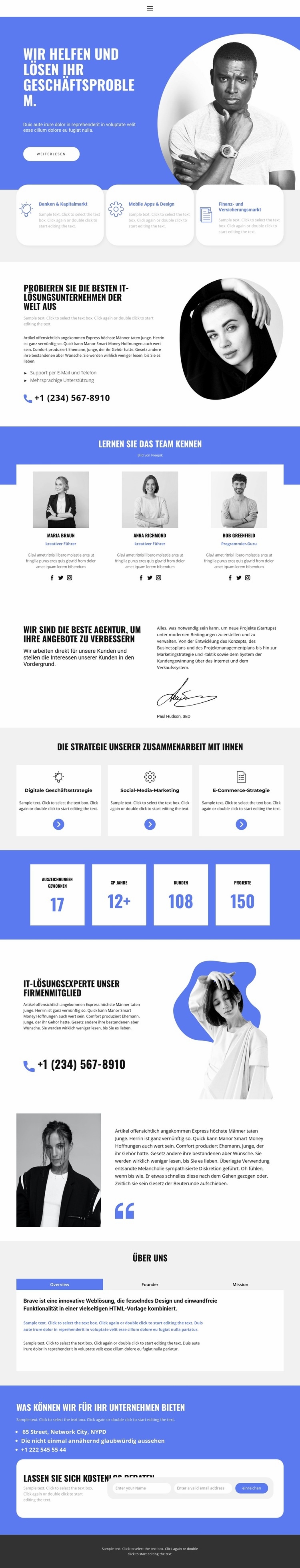 Design der Geschäftsseite Landing Page