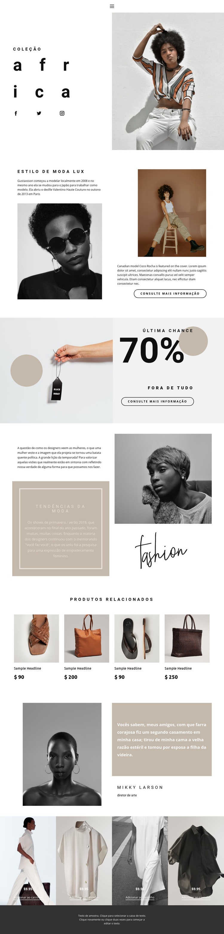 Ideias de moda e avanço Design do site