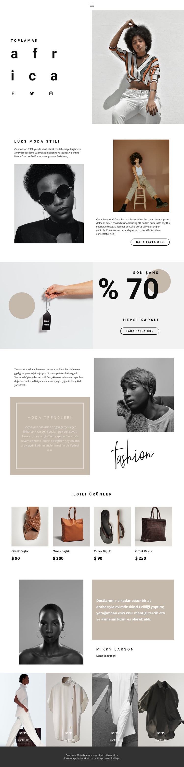 Moda fikirleri ve ilerleme Bir Sayfa Şablonu