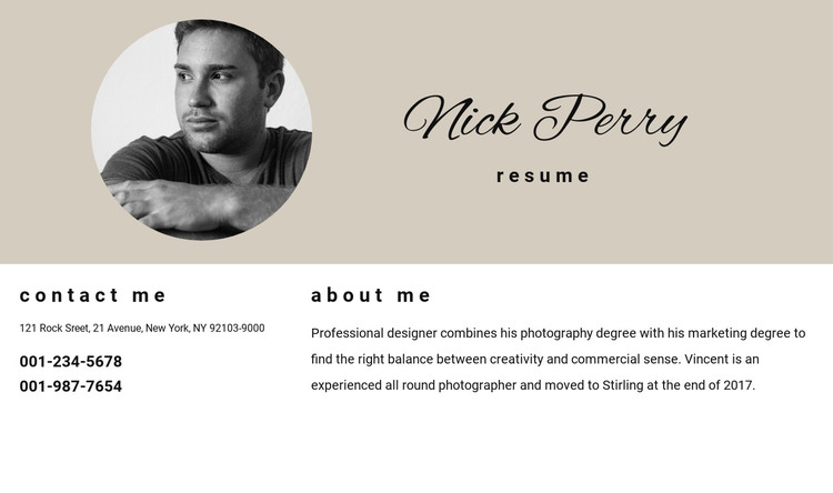 Resume and contacts Homepage Design
