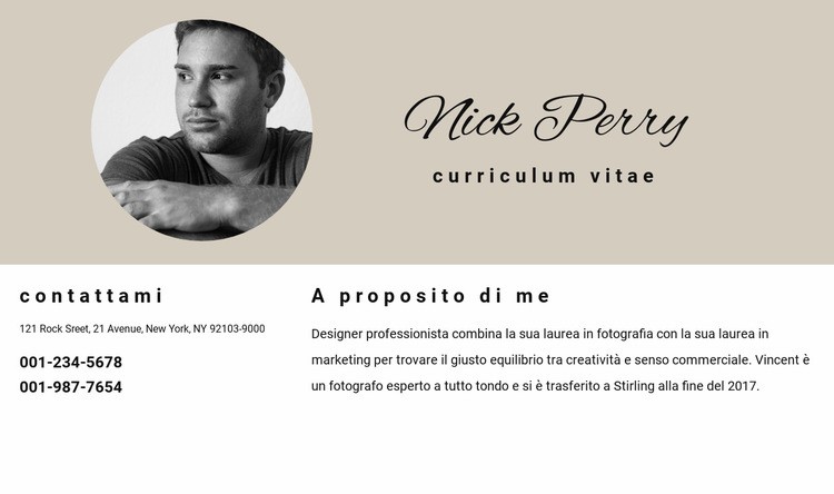 Curriculum e contatti Mockup del sito web