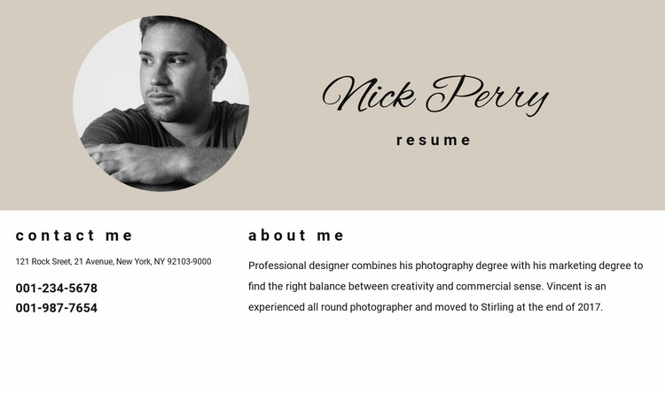 Resume and contacts Web Page Design
