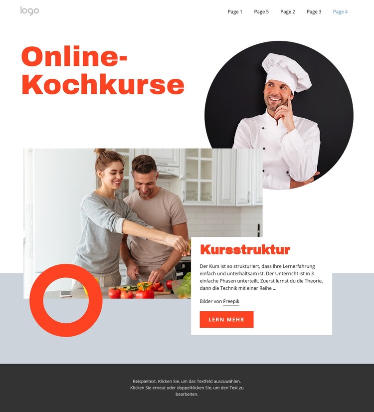 Online-Kochkurse Website-Modell