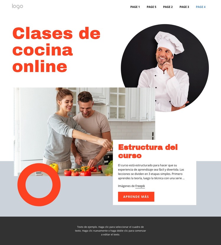 Clases de cocina online Maqueta de sitio web