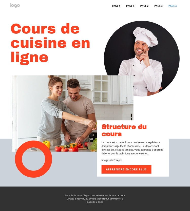 Cours de cuisine en ligne Maquette de site Web