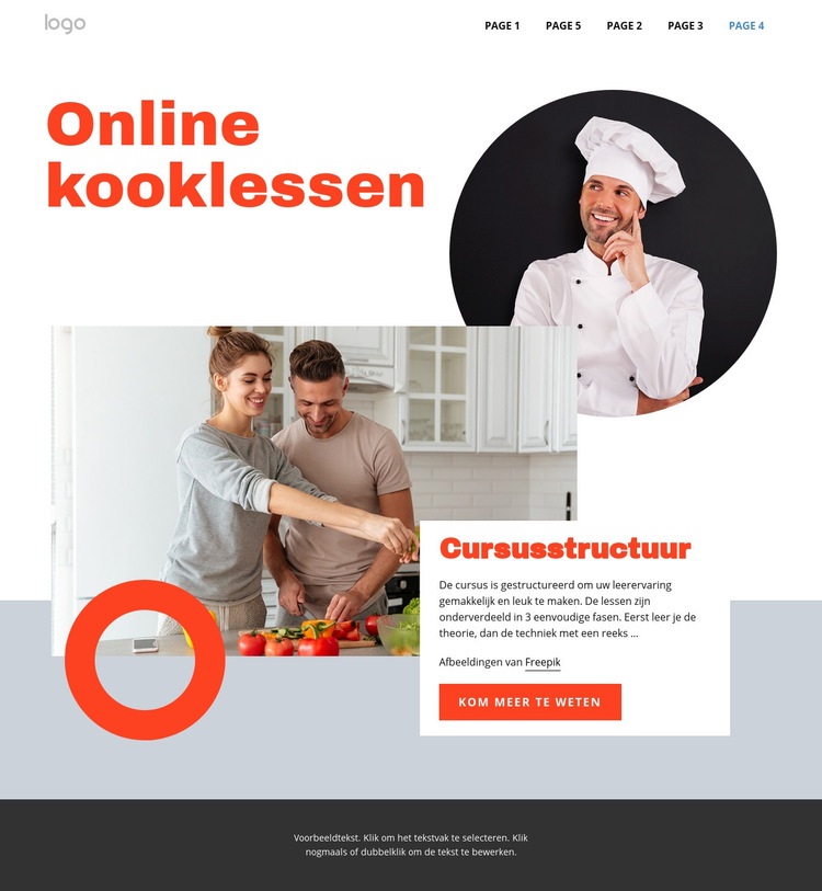 Online kooklessen Sjabloon voor één pagina