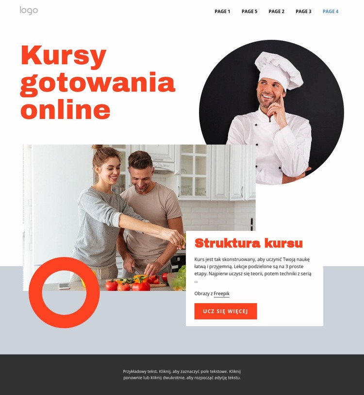 Lekcje gotowania online Makieta strony internetowej