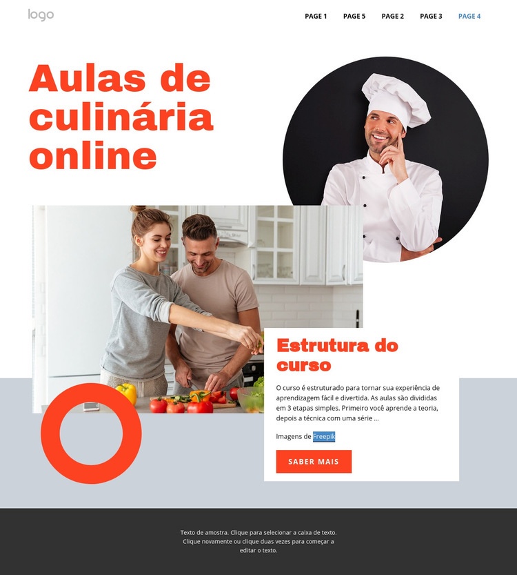 Aulas de culinária online Maquete do site