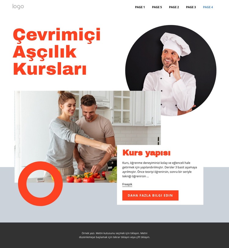 Çevrimiçi yemek pişirme dersleri Açılış sayfası