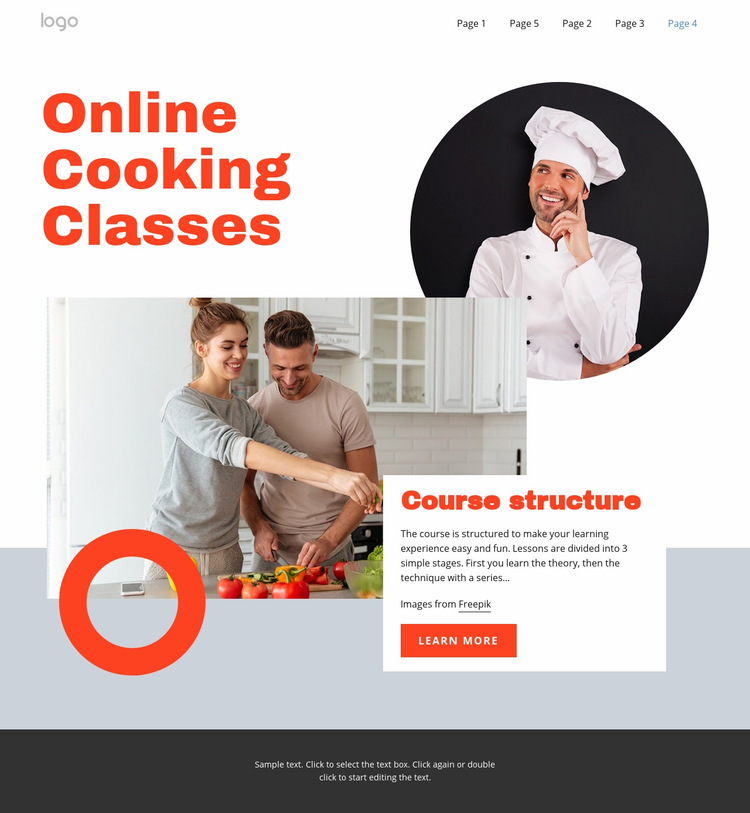 Online cooking classes Web Page Design