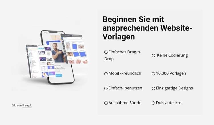 Beginnen Sie mit schönen Vorlagen Website Builder-Vorlagen