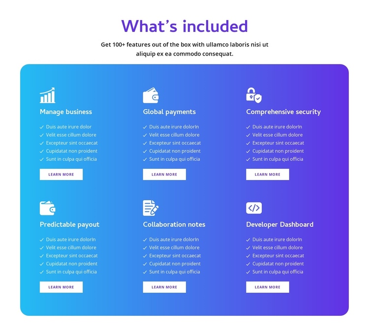 Grid repeater on gradient background One Page Template