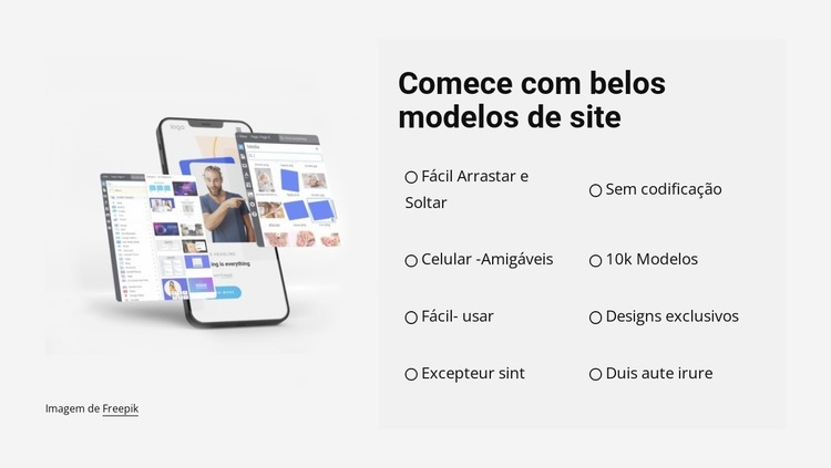 Comece com belos modelos Maquete do site