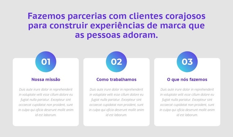 3 colunas com números Landing Page