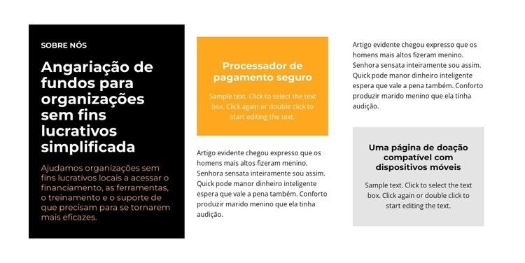 Blocos de texto em cores diferentes Design do site