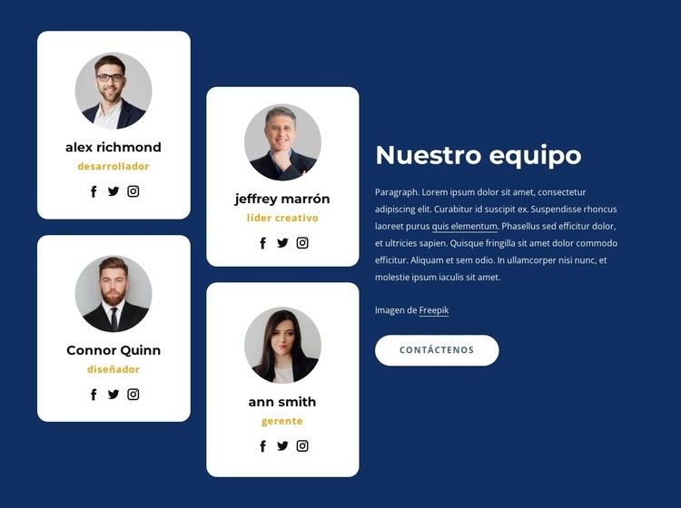 Bloque de equipo con rejilla Plantillas de creación de sitios web