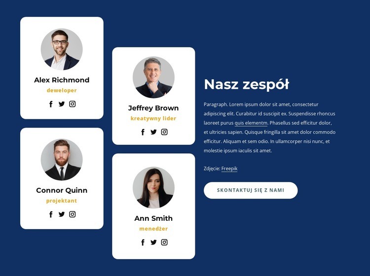 Blok zespołu z siatką Kreator witryn internetowych HTML