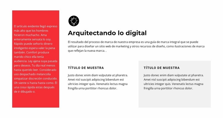 Textos en diferentes celdas Maqueta de sitio web