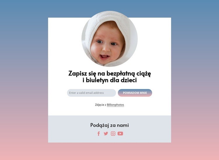 Bezpłatny newsletter dotyczący ciąży i dziecka Makieta strony internetowej