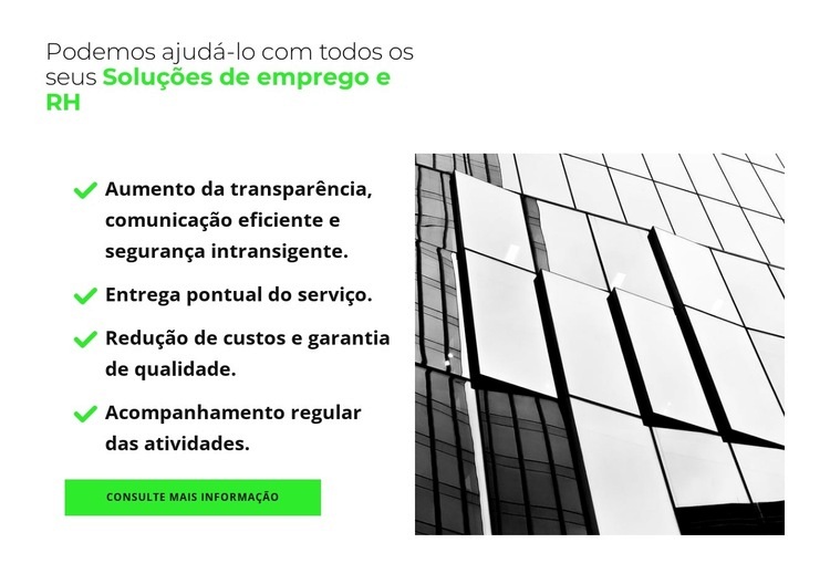 Grande lista de benefícios Design do site