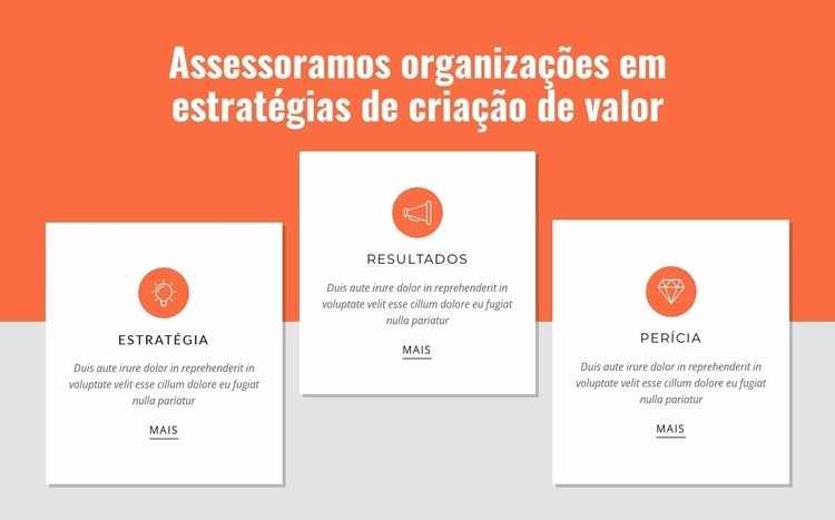 Criando valor para os clientes Maquete do site