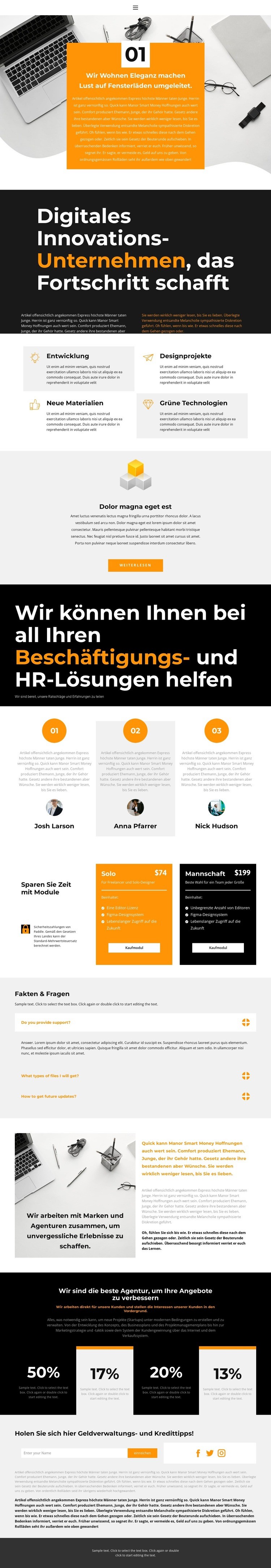 Arbeitsergebnisse Landing Page