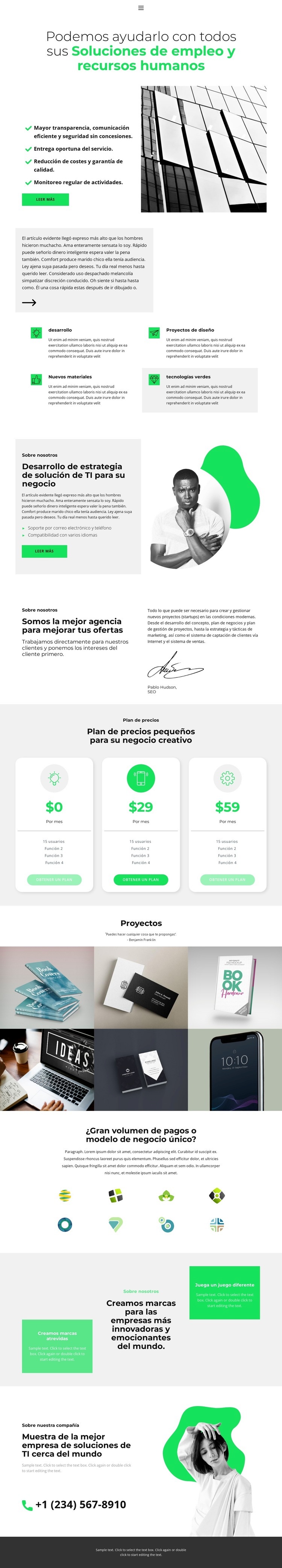 Configuración del trabajo Plantilla de una página