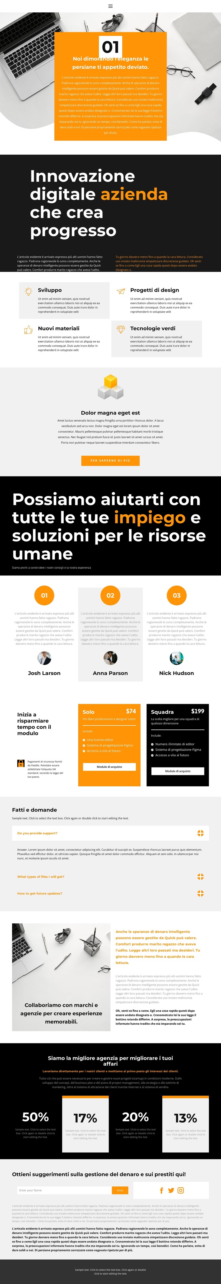 Risultati del lavoro Modello di sito Web